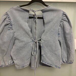 Denim Tie (front or back) Top Puffed Sleeve